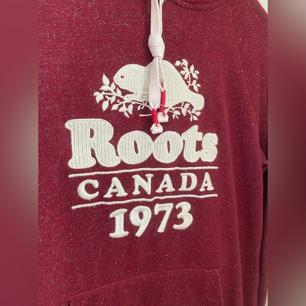 Roots Cabin Collection Original Pullover Hoodie XS Maroon Canadian Cozy Fall - Picture 6 of 11